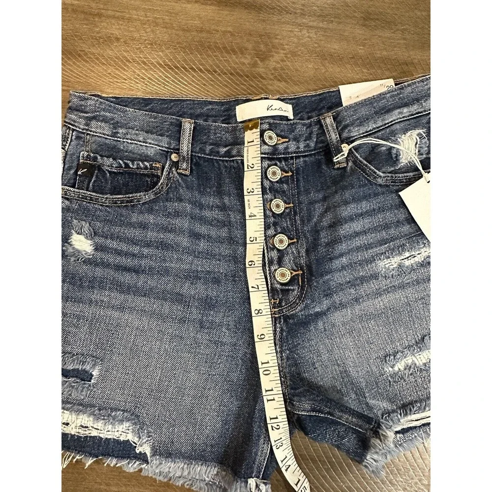 NWT KANCAN Ivy High Rise Button Fly Mom Jean Shorts Distressed Frayed Size 11/29